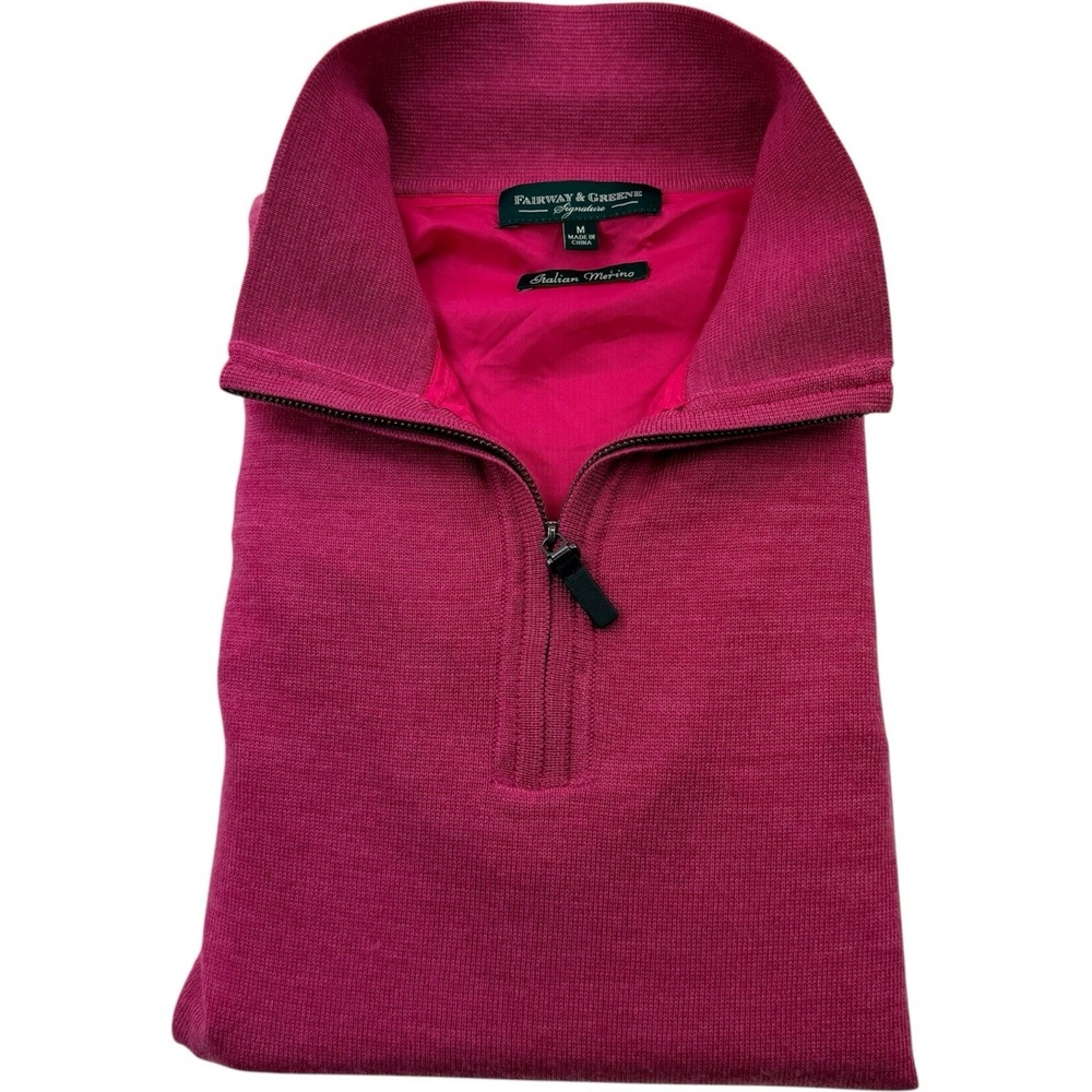 Fairway & Greene Signature Pink Italian Merino Wool 1/4 Zip Pullover Vest M